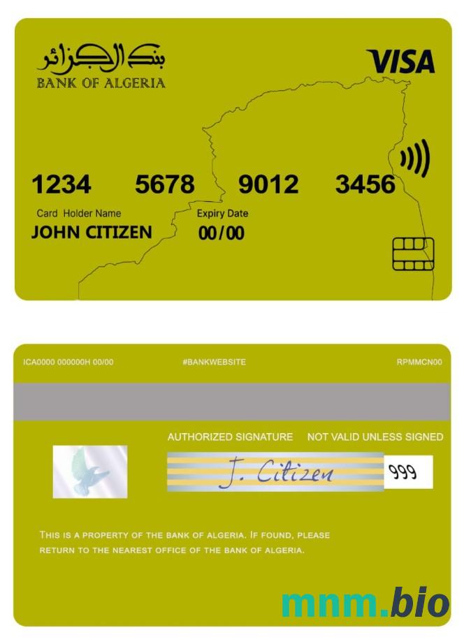 Algeria bank of Algeria przykład karty visa w formacie PSD